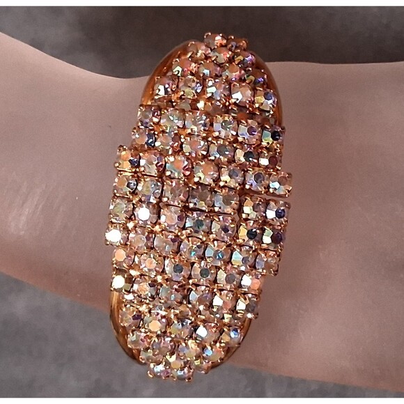 Vintage AB Rhinestone Wide Clamper Bracelet - Picture 2 of 8